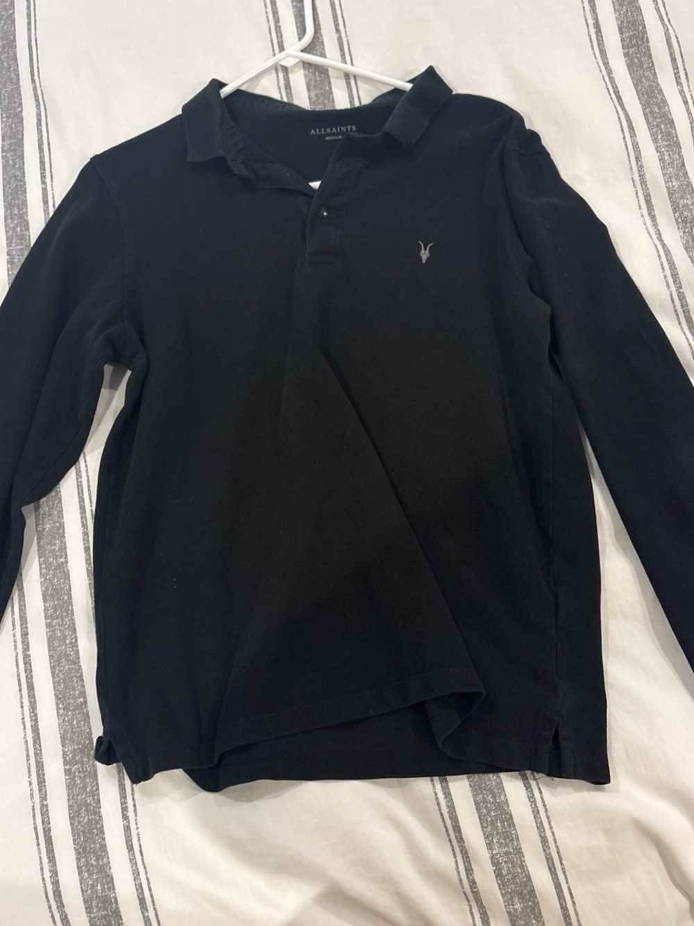 All Saints Black Long-Sleeve Polo with Signature Stitching